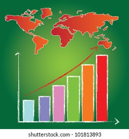 Business growth bar graph ,and map of the world,Vector