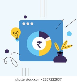 Business Growth Browser Window Displaying Workspace, icons, bulb, Rupee.