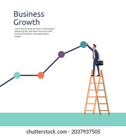 Business growth, businessman drawing a graph line vector illustration