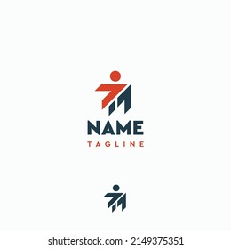 Business Growth Career Leader Job  Rise Promotion Arrow Man Vector Logo