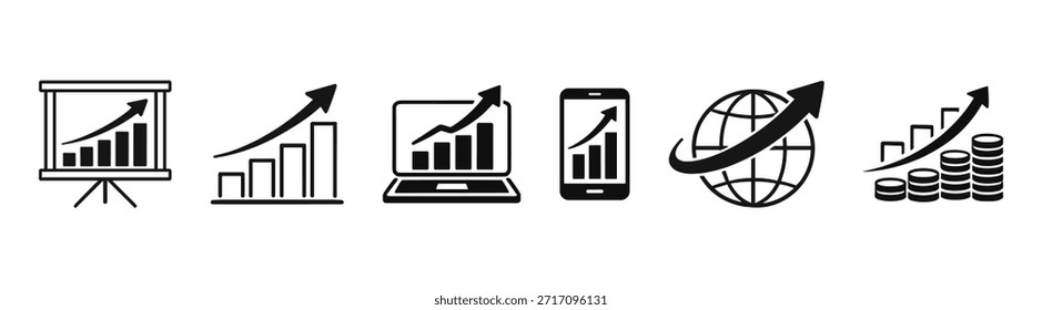 Business growth chart and analytics icons set vector illustration isolated on transparent background