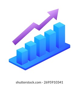 Gráfico de crecimiento empresarial con flecha hacia arriba. Ilustración vectorial