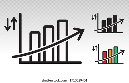 Business growth chart or bar graph vector flat icon for apps and websites on a transparent background