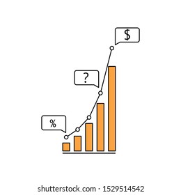 Business growth chart or graph concept. Outline thin line illustration. Isolated on white background. 