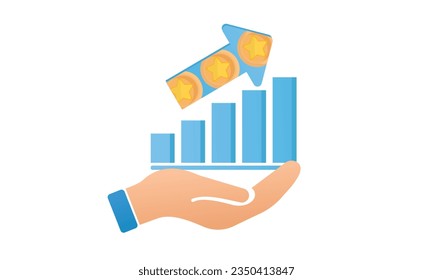 Business growth chart icon hand holding graph.on white background.Vector Design Illustration.