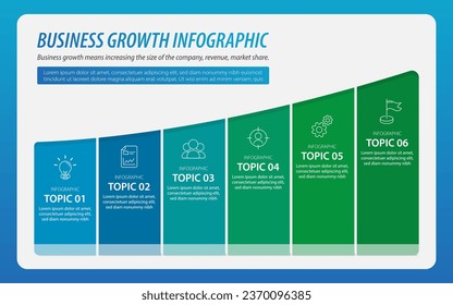 Business growth chart infographic template. 6 Step timeline journey, calendar Flat simple infographics design template. presentation graph. Business concept with 6 options, gantt vector illustration.