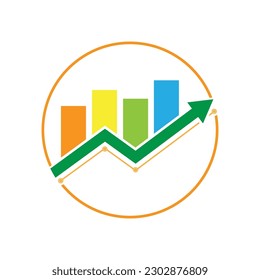 Logo del gráfico de crecimiento de negocios con diagrama de flecha, barra y línea