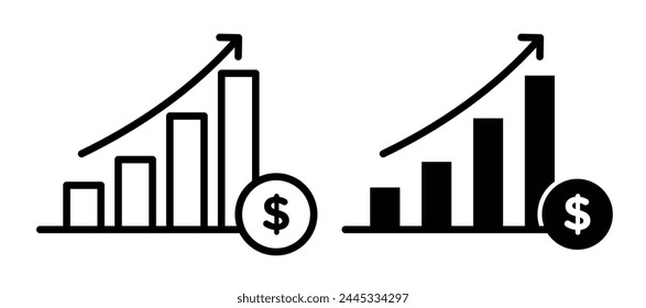 Iconos de flecha de chat de crecimiento de negocio. Símbolos de gráficos de ventas y aumento de beneficios.