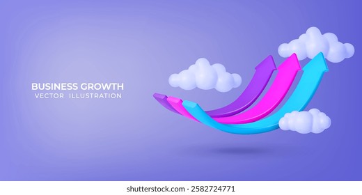 Business growth concept banner. Realistic 3d design. Concept business success,leadership. Colorful Arrow up