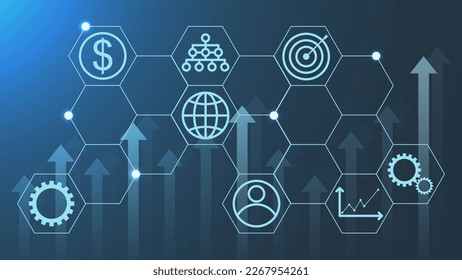 Business growth concept. Big data business growth with marketing strategy icon. Vector illustration.