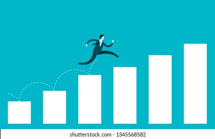 Business growth concept. Businessman jump over growing chart
