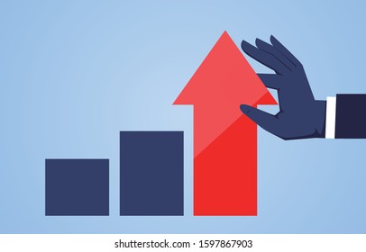 Business growth concept, hand pulling arrow up