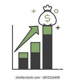 Business growth concept. Sales chart. Flat style illustration. Isolated on white background. 