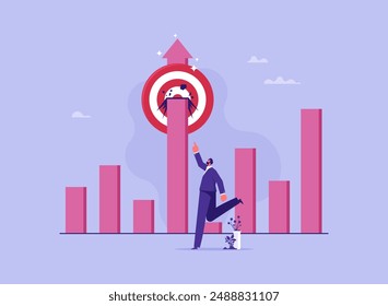 Business growth concept, surpassing sales target, great success in generating revenue for the company, businessman with graph break through target