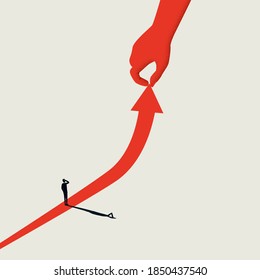 Business growth concept vector template. Businessman and upward arrow. Career or investment opportunity symbol. Financial market, stock exchange. Eps10 illustration.