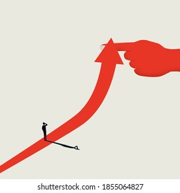 Business growth concept vector template. Businessman and upward arrow. Career or investment opportunity symbol. Eps10 illustration.