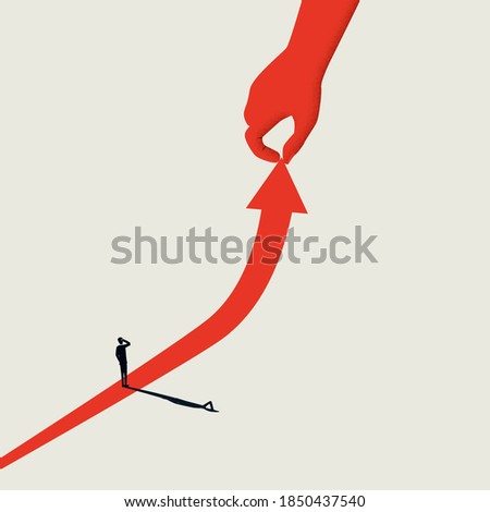 Business growth concept vector template. Businessman and upward arrow. Career or investment opportunity symbol. Financial market, stock exchange. Eps10 illustration.