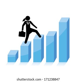 business growth concept, business woman climbs graph bars 