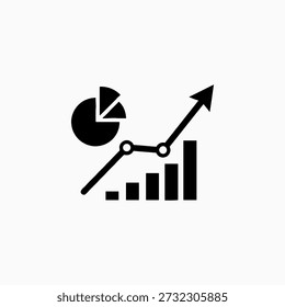 Business Growth Data Analytics Icon with Pie Chart, Line Graph, Bar Chart, and Upward Trend Arrow