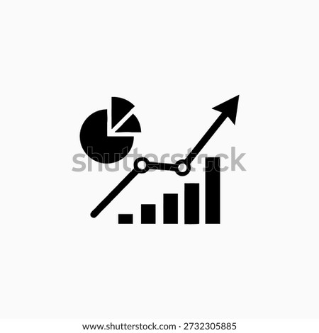Business Growth Data Analytics Icon with Pie Chart, Line Graph, Bar Chart, and Upward Trend Arrow
