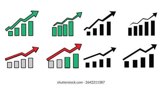 Business Growth and Decline Graph Icons Set – Up and Down Arrow Chart Symbols