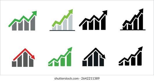 Business Growth and Decline Graph Icons Set – Up and Down Arrow Chart Symbols
