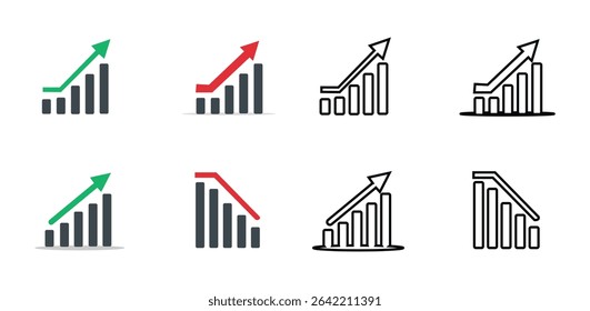 Business Growth and Decline Graph Icons Set – Up and Down Arrow Chart Symbols