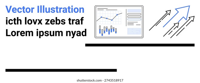 Business growth, financial analysis, data visualization, revenue trends, progress tracking, market strategy. Graphical data chart and upward arrows. Business growth and financial analysis concept