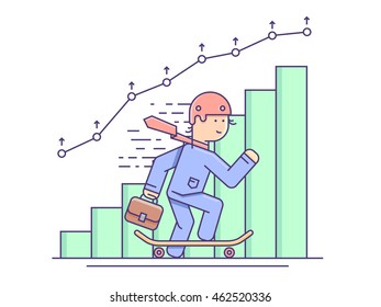 Business growth flat concept. Graph progress and graphic chart, vector illustration