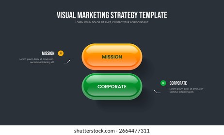 Business Growth Frame Design Vector Illustration. Digital Campaign Two Element Infographic Slideshow Layout. Creative Insight 2 Option Diagram Slide Template.