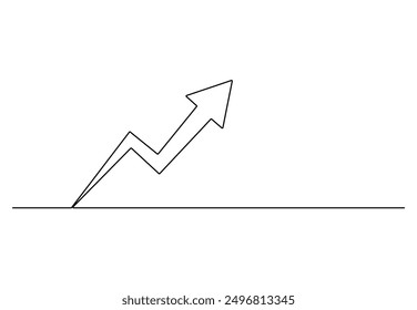 Business growth graph and arrow continuous one line drawing vector illustration