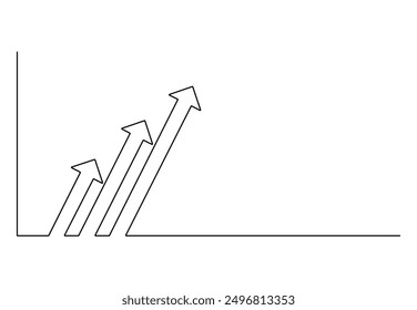 Gráfico de crecimiento empresarial y Ilustración vectorial de dibujo de una línea continua de flecha