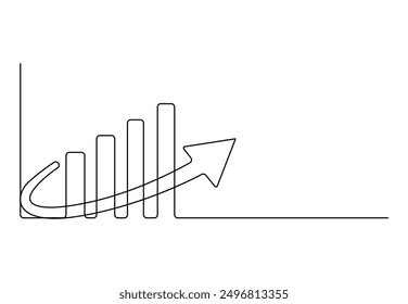 Business growth graph and arrow continuous one line drawing vector illustration