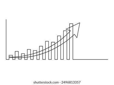 Business growth graph and arrow continuous one line drawing vector illustration