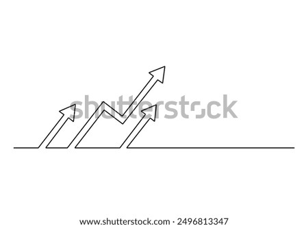 Business growth graph and arrow continuous one line drawing vector illustration