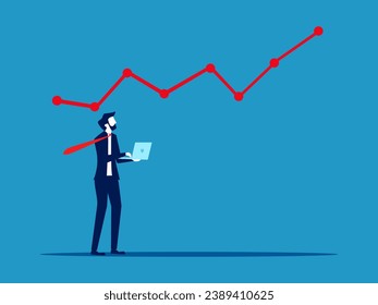 Business growth graph. Businessman with laptop analyzing graphs