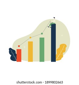 Business growth with graph and businessman work with his laptop
