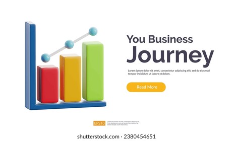 Business Growth graph Chart 3D illustration vector icon. Profit growing success. Sales profit increase. return on investment concept Isolate on white background