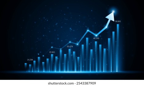 Gráfico de crescimento dos negócios ou conceito de investimento lucrativo. A flecha aumenta o crescimento futuro da empresa.	