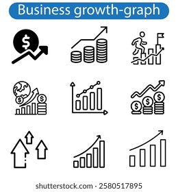 Business growth graphs and charts icons. Business infographics icons. Statistic and data. Financial chart. Vector illustration.
