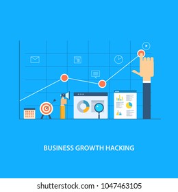 Business growth hacking - marketing strategy - Digital analytics flat vector illustration