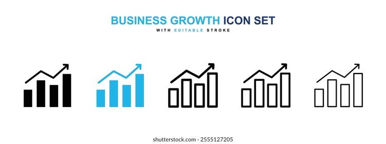 Business growth icon collection in black and blue colors