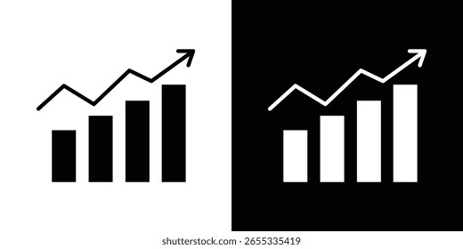 Icono de crecimiento empresarial en versión plana sobre fondo blanco y negro