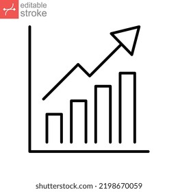 Business Growth Icon. Histogram Growing Analysis. Statistics Progress Chart. Profit Increase Diagram Presentation. Outline Style Editable Stroke. Vector Illustration Design On White Background. EPS 10
