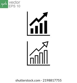 Business Growth Icon. Histogram Growing Analysis. Business Statistics Progress Chart. Profit Increase Diagram Presentation. Line And Solid Style. Vector Illustration Design On White Background. EPS 10