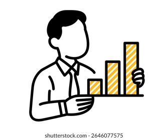 Business Growth Icon. Man Holding Bar Chart Illustration. Success and Analytics Concept Line Art. Data and Performance Visual Symbol.