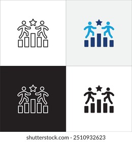 Business growth icon set. Goal achievement symbol. Entrepreneur businessman sign. Business and management icon collection. Vector stock illustration flat solid thin line style.