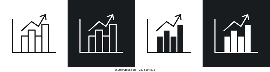 Business growth icons collection in black and white solid and line style