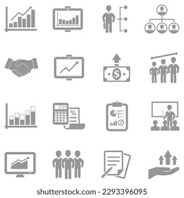 Business Growth Icons. Gray Flat Design. Vector Illustration.