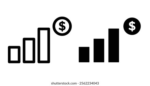 Business growth Icons pack in outlined and flat versions